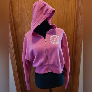 Pink Zip-Up Crop Hoodie